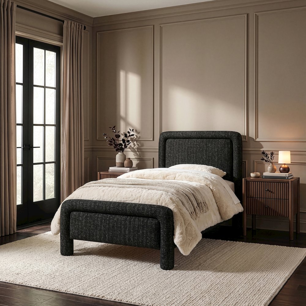 Baylor Black Fabric With Interwoven Chenille Upholstered Twin Bed