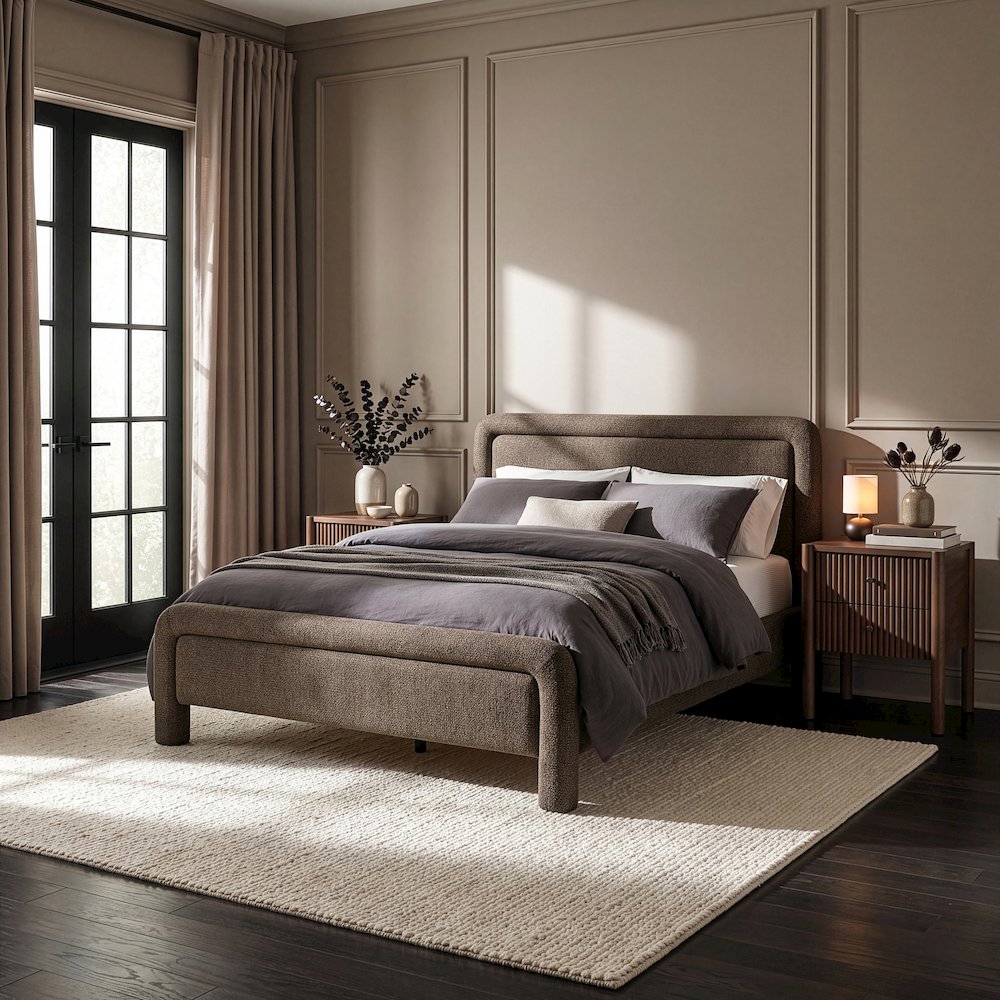 Baylor Brown Fabric With Interwoven Chenille Upholstered Queen Bed