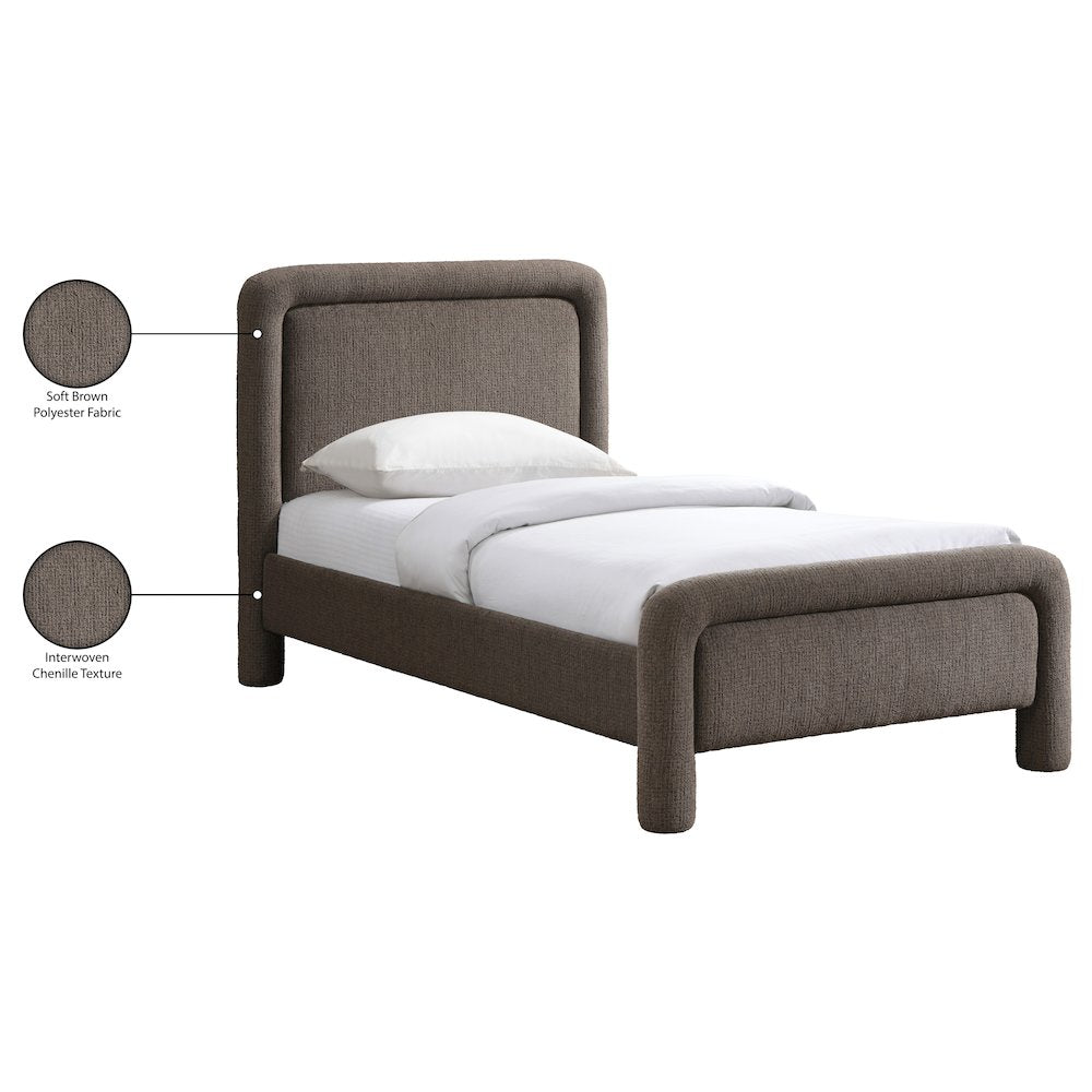 Baylor Brown Fabric With Interwoven Chenille Upholstered Twin Bed
