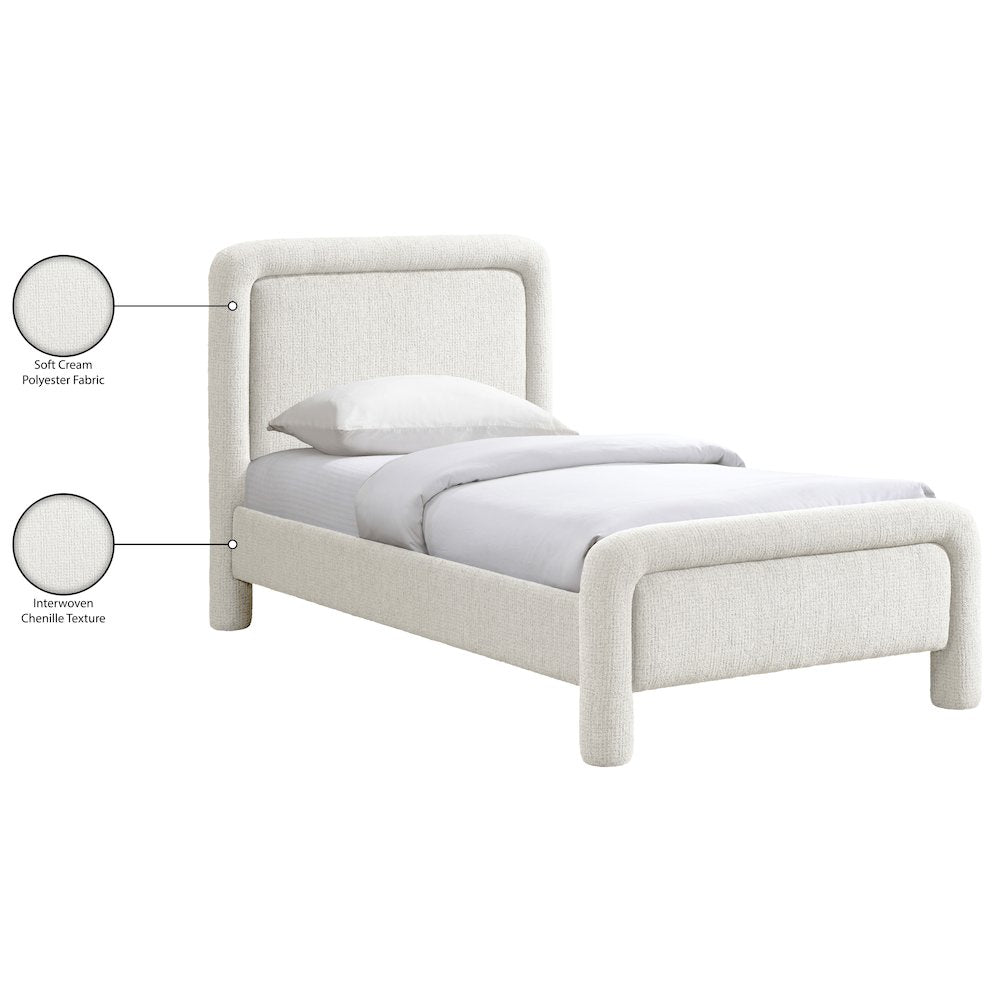 Baylor Cream Fabric With Interwoven Chenille Upholstered Twin Bed