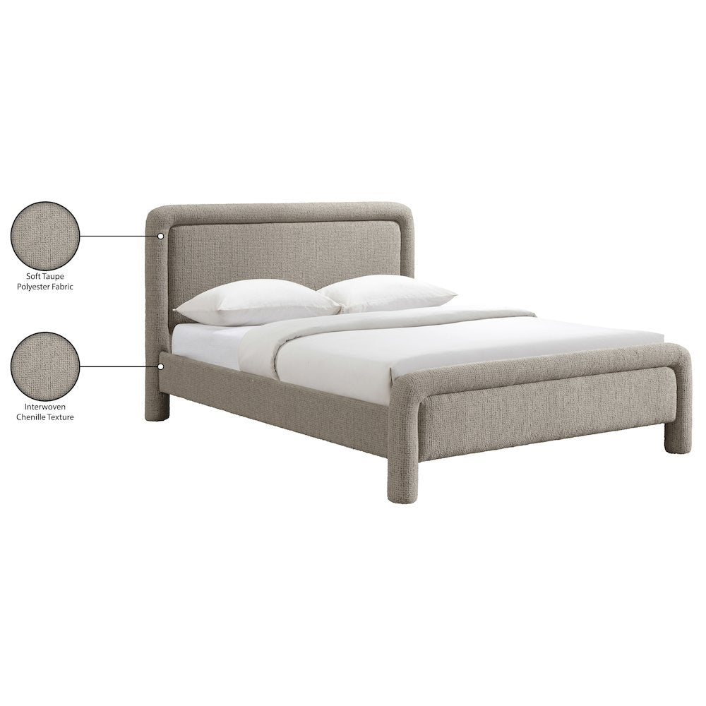 Baylor Taupe Fabric With Interwoven Chenille Upholstered King Bed