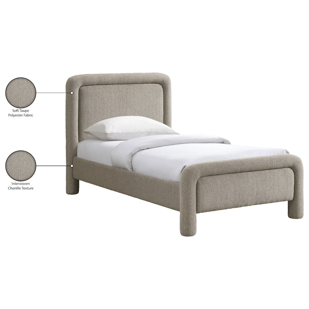 Baylor Taupe Fabric With Interwoven Chenille Upholstered Twin Bed