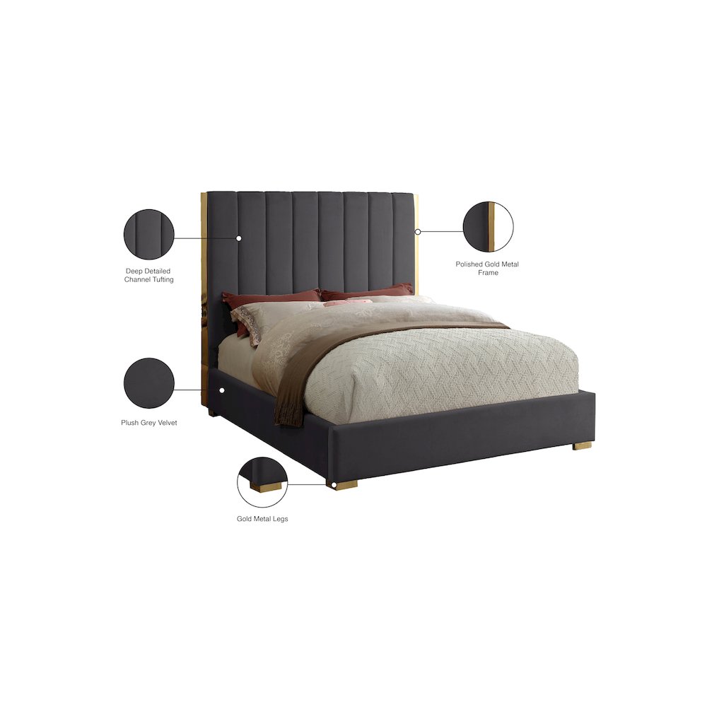 Becca Grey Velvet King Bed