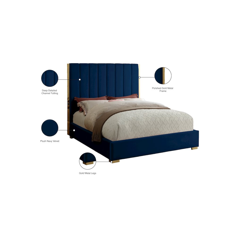 Becca Navy Velvet King Bed