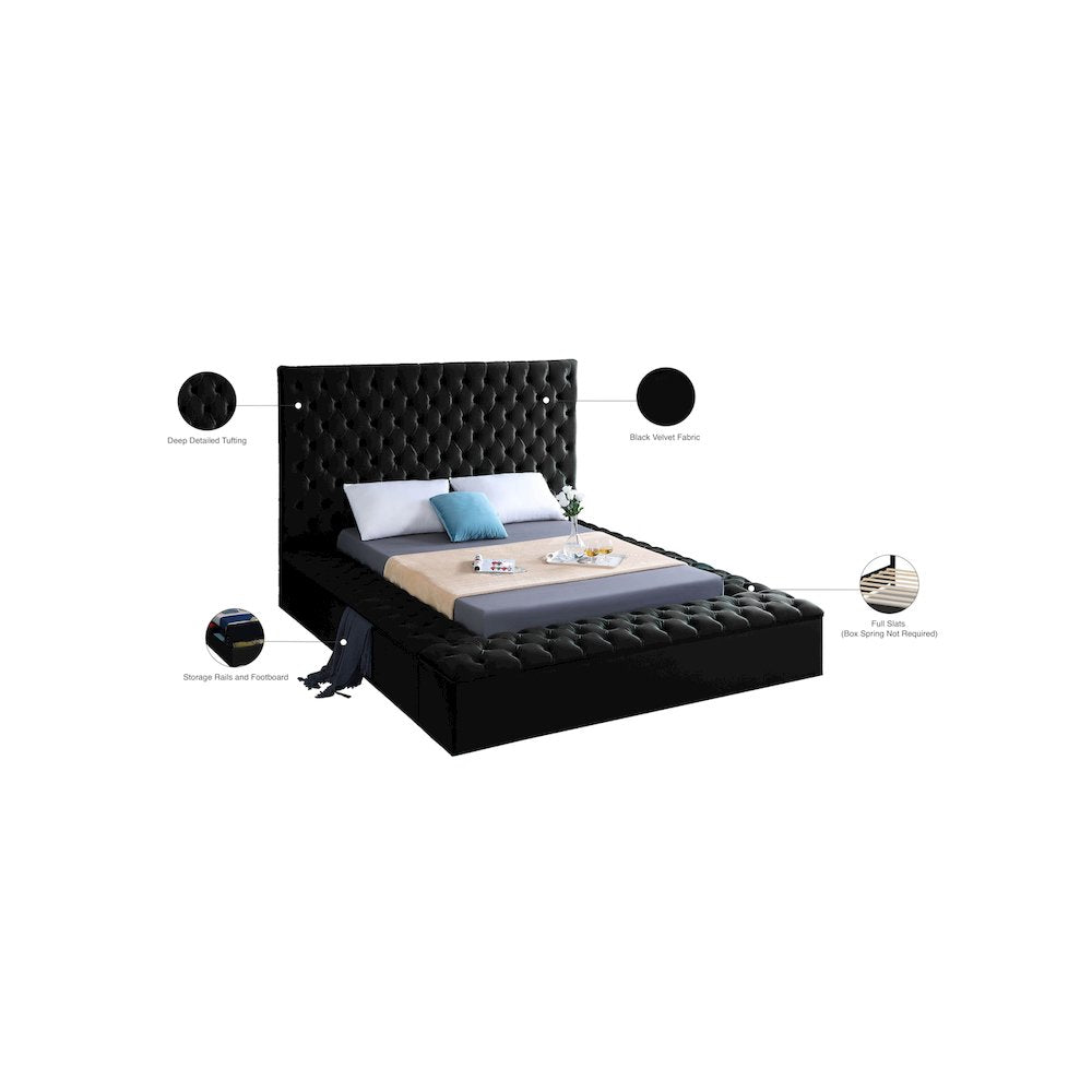 Bliss Black Velvet Full Bed