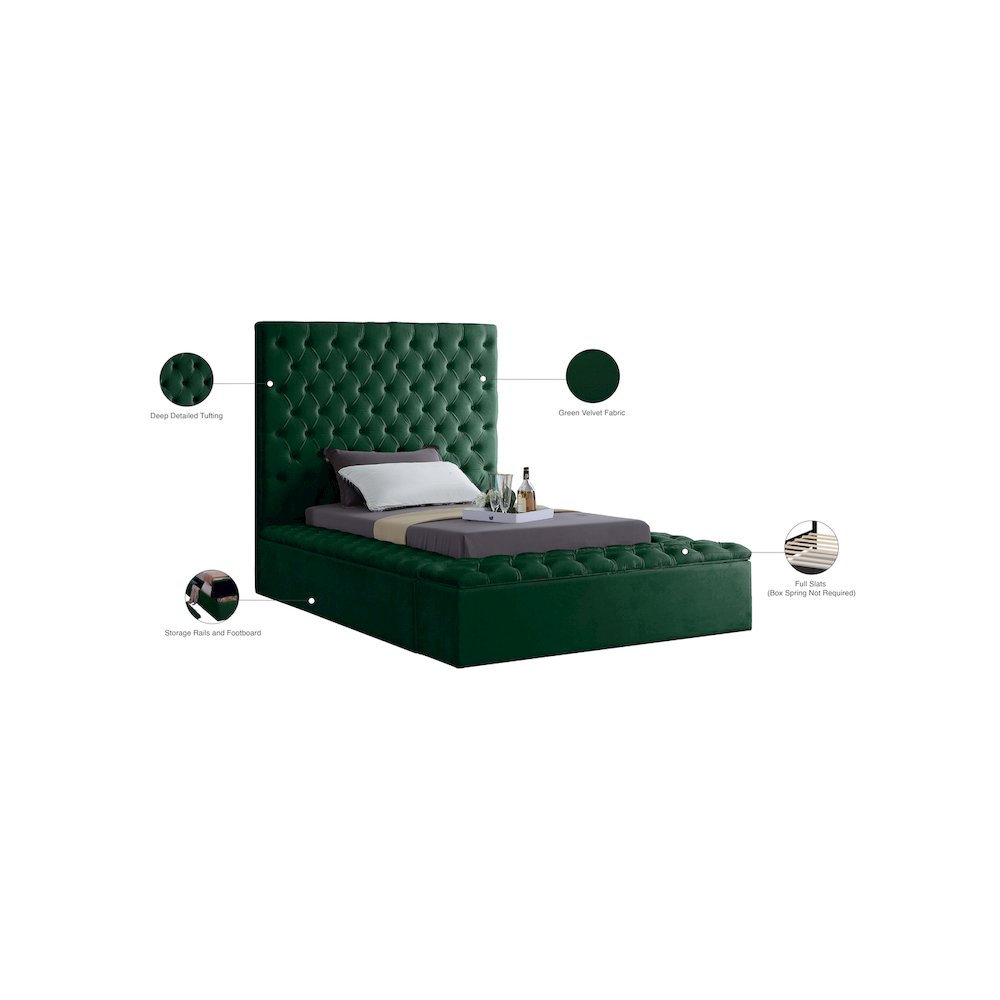 Bliss Green Velvet Twin Bed