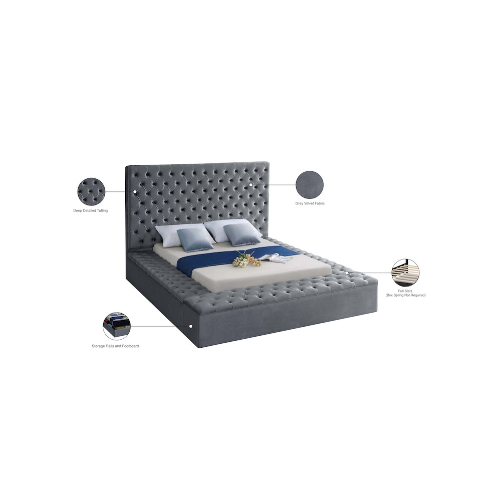 Bliss Grey Velvet Full Bed