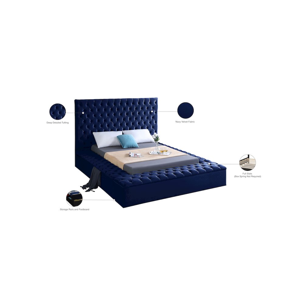 Bliss Navy Velvet Queen Bed