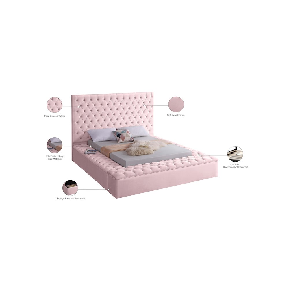 Bliss Pink Velvet King Bed