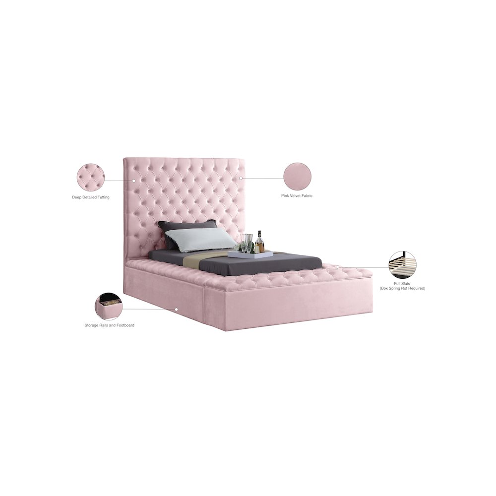 Bliss Pink Velvet Twin Bed