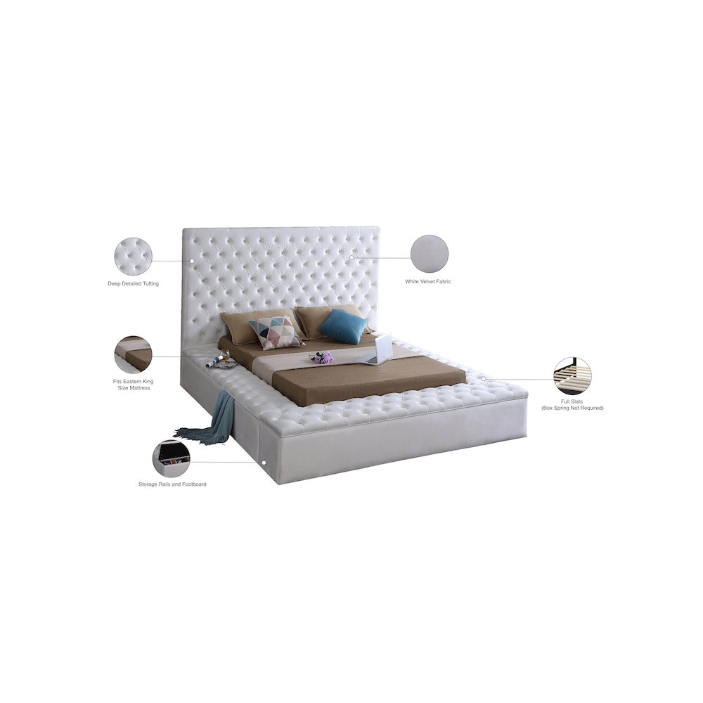 Bliss White Velvet King Bed