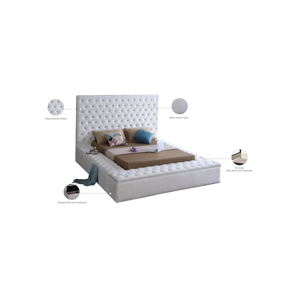 Bliss White Velvet Queen Bed