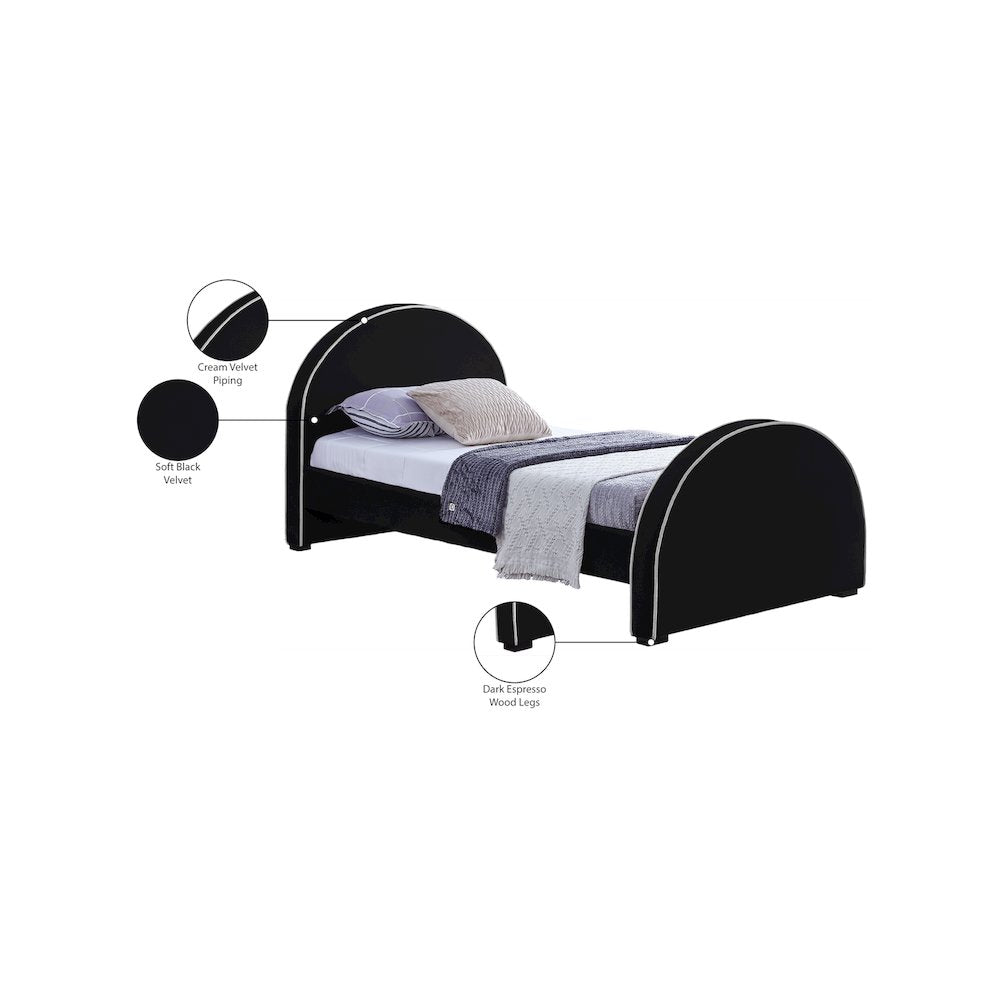 Brody Black Velvet Twin Bed