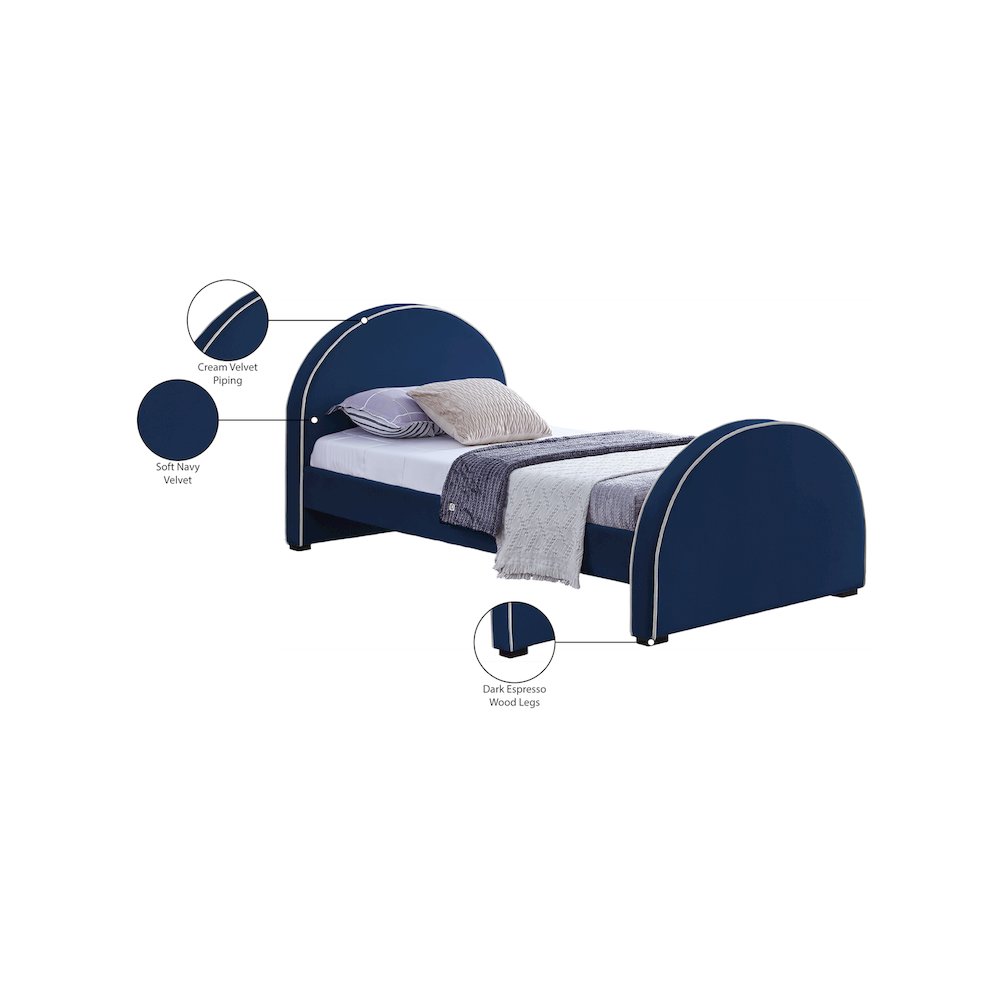 Brody Navy Velvet Twin Bed