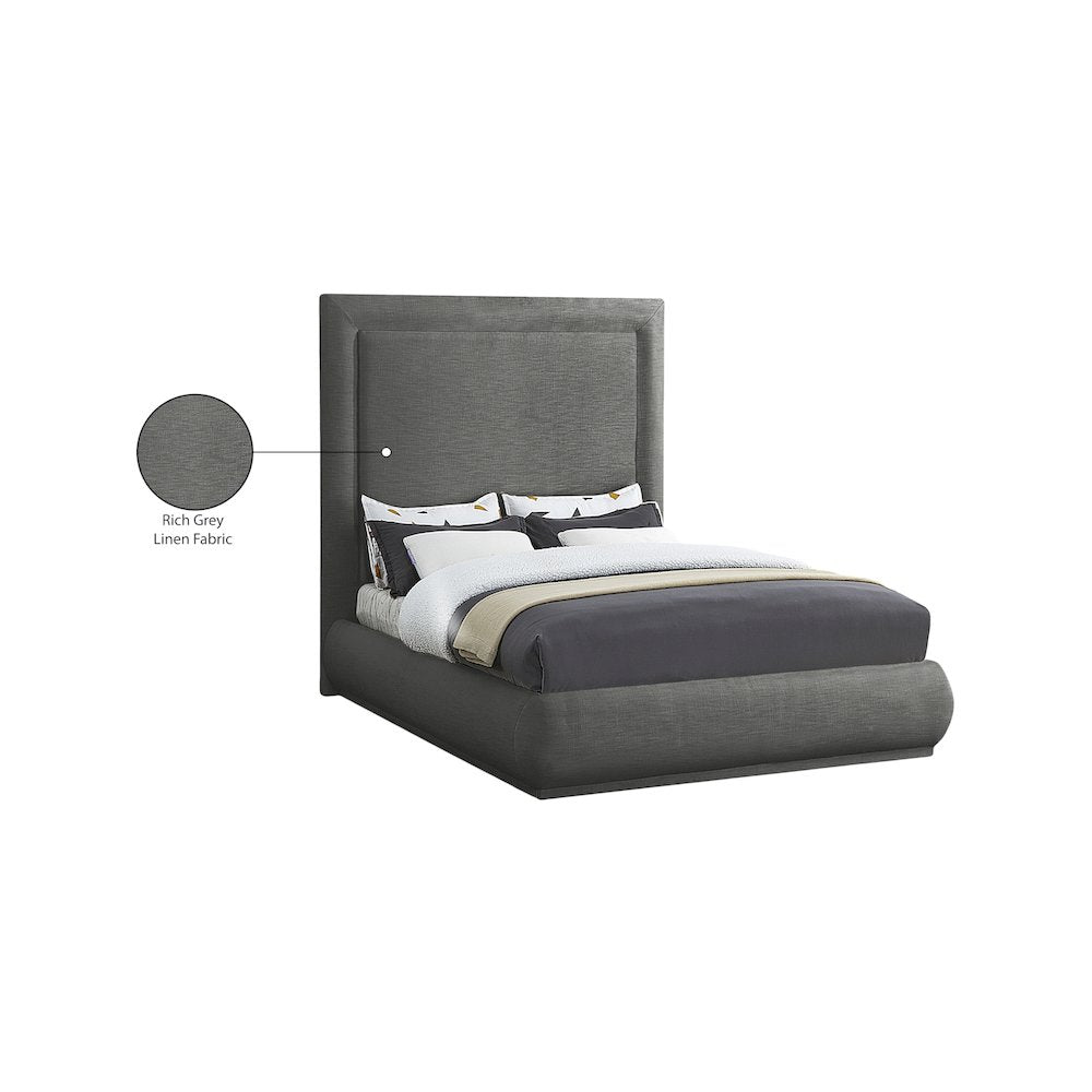 Brooke Grey Linen Textured Fabric Queen Bed