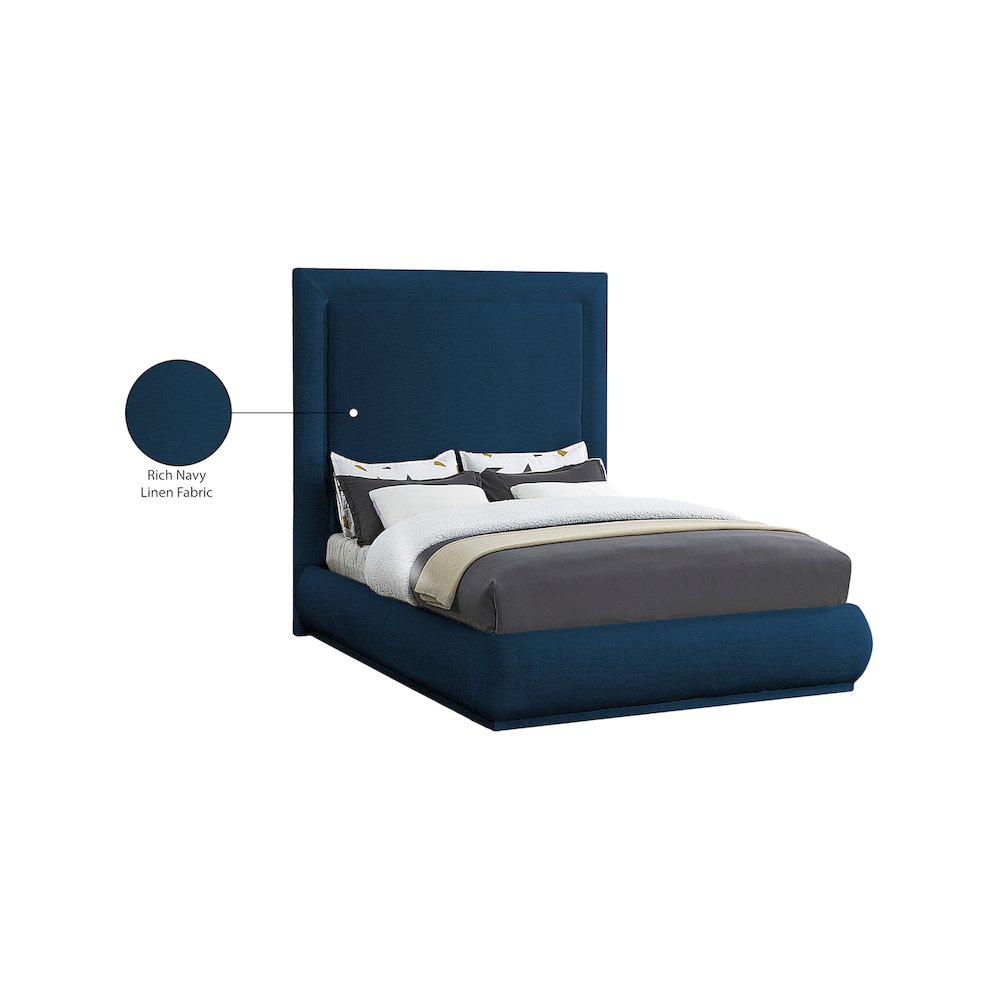 Brooke Navy Linen Textured Fabric Queen Bed