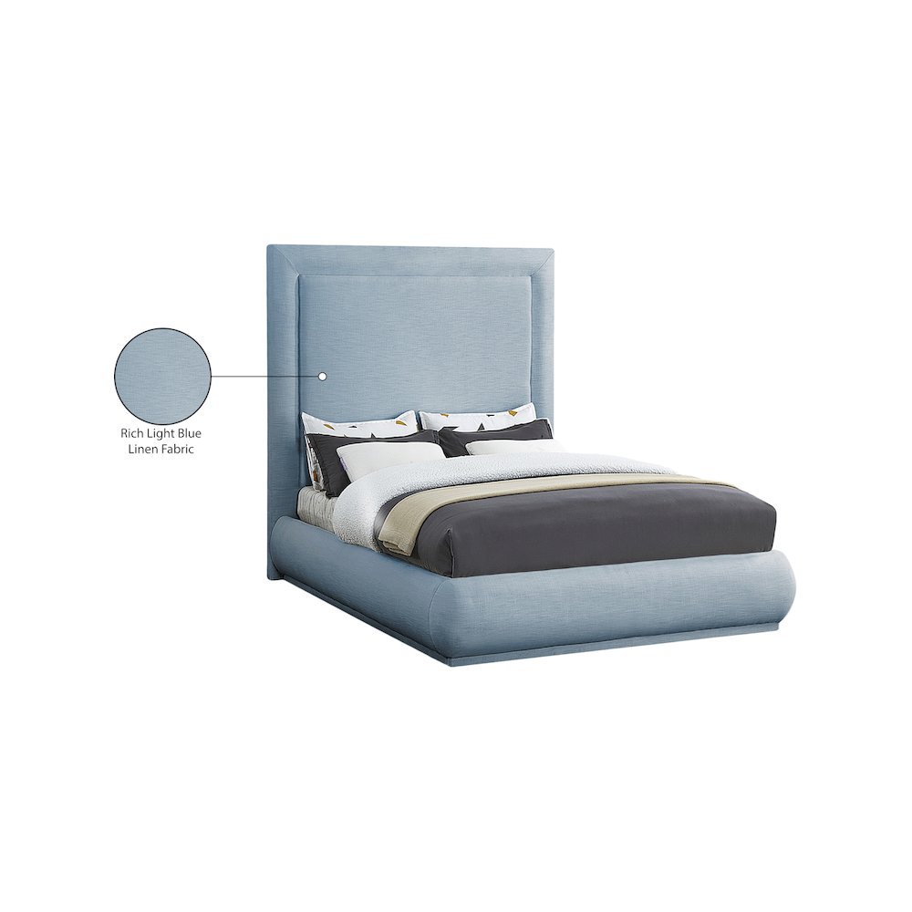 Brooke Light Blue Linen Textured Fabric Queen Bed