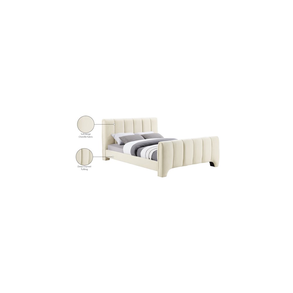 Camila Beige Chenille Fabric Queen Bed