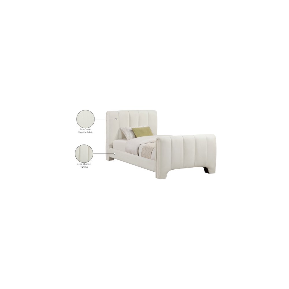 Camila Cream Chenille Fabric Twin Bed