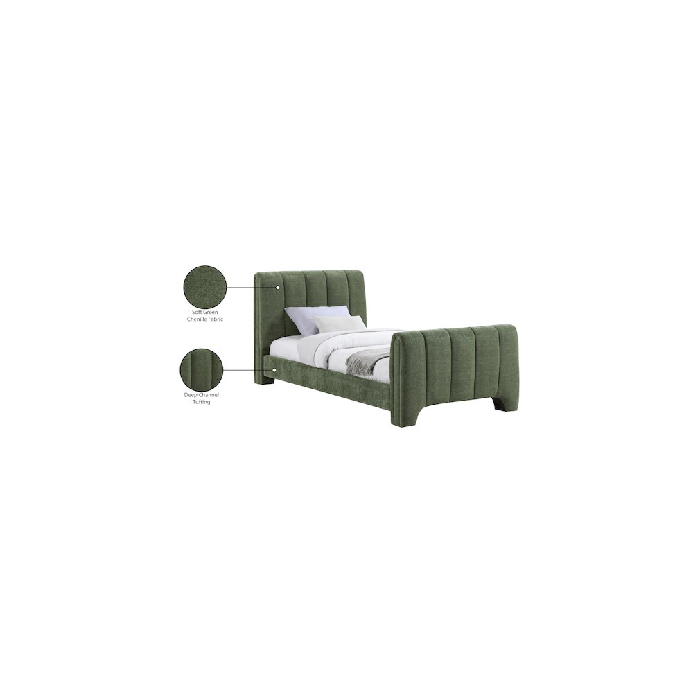 Camila Green Chenille Fabric Twin Bed