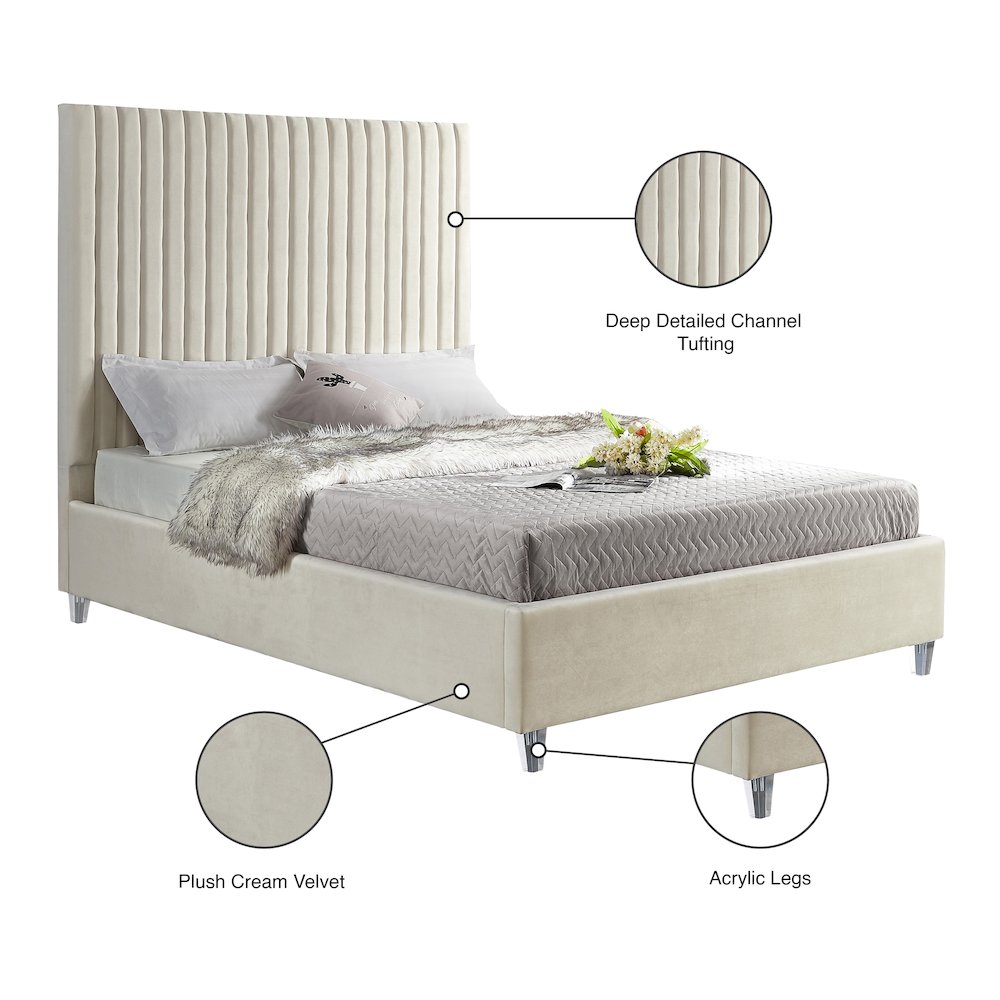 Candace Cream Velvet Full Bed