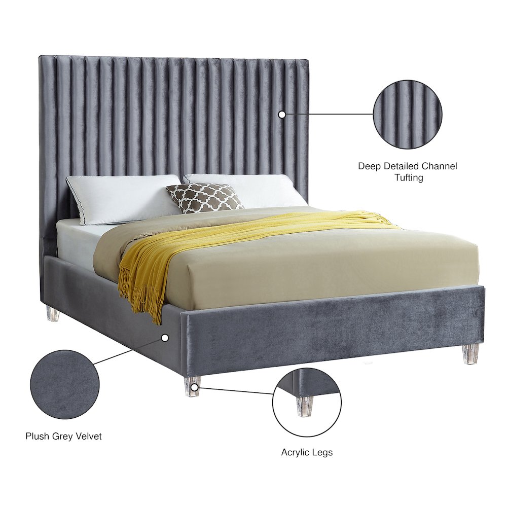 Candace Grey Velvet Queen Bed
