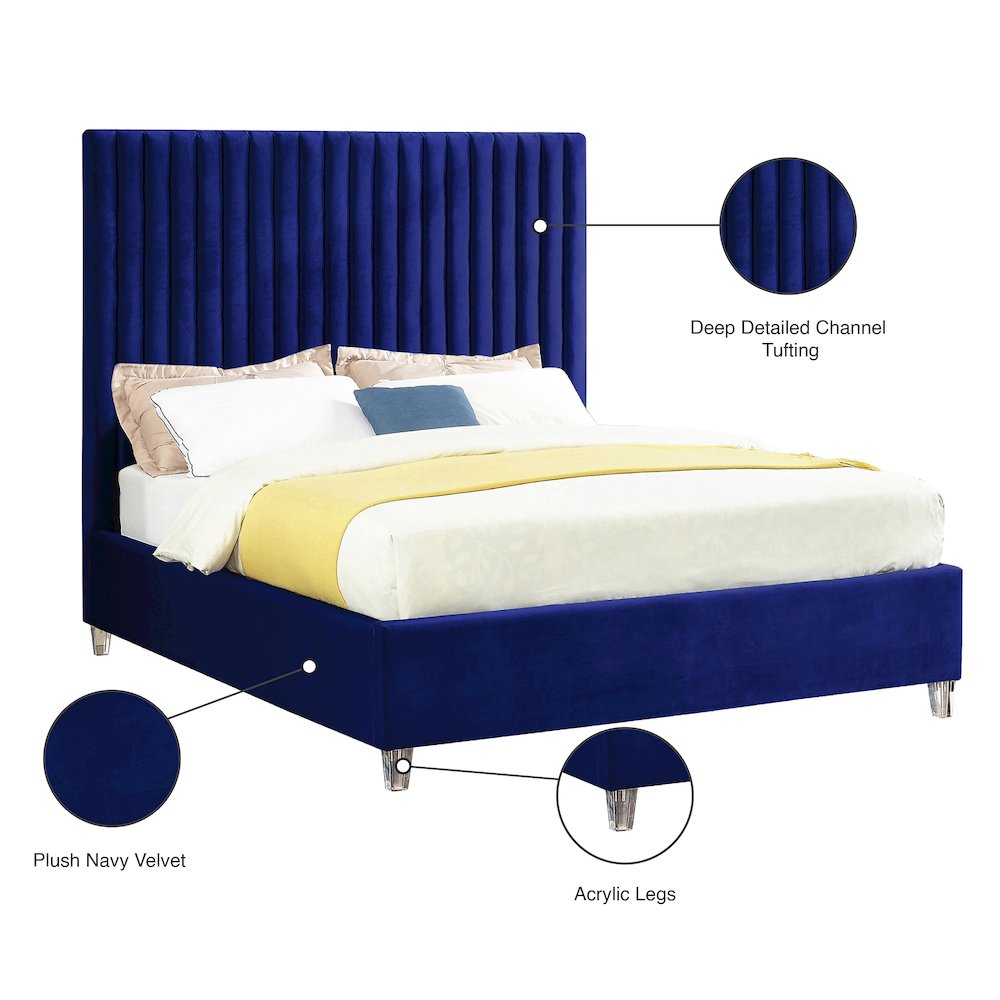 Candace Navy Velvet Full Bed