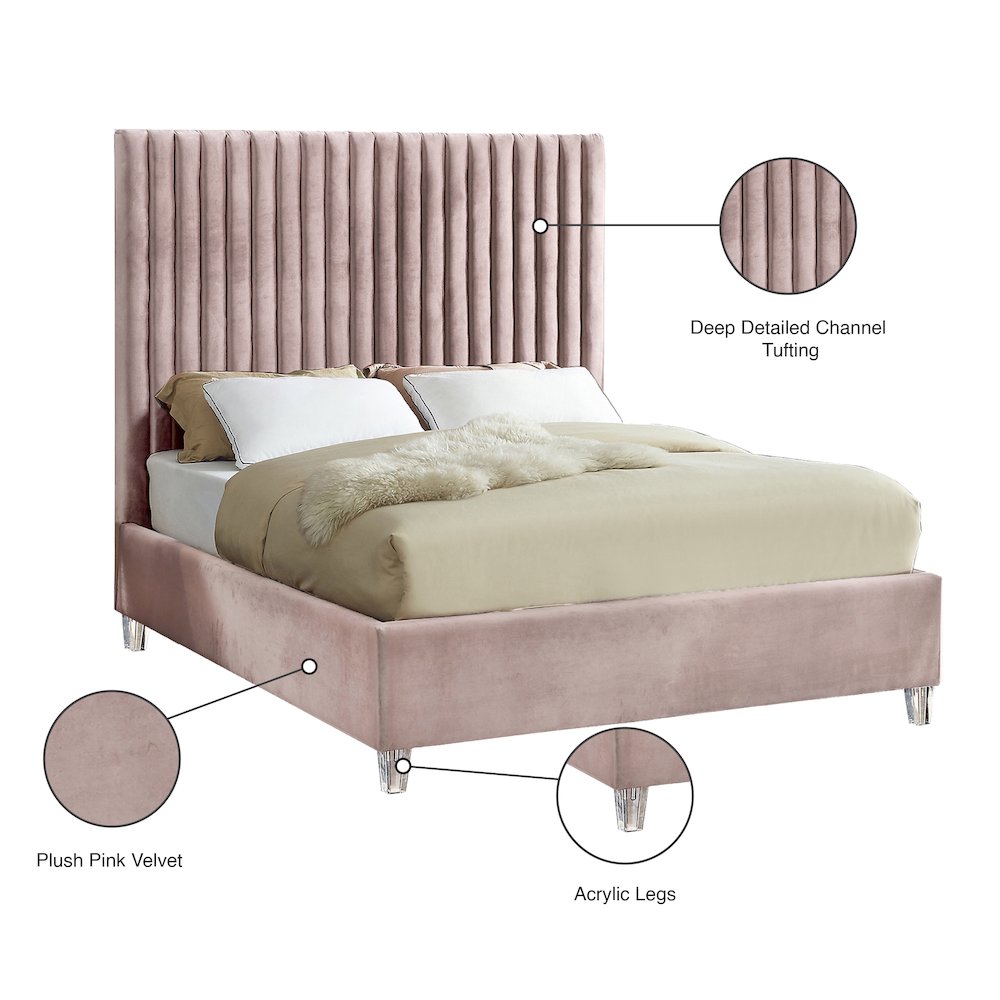 Candace Pink Velvet Full Bed