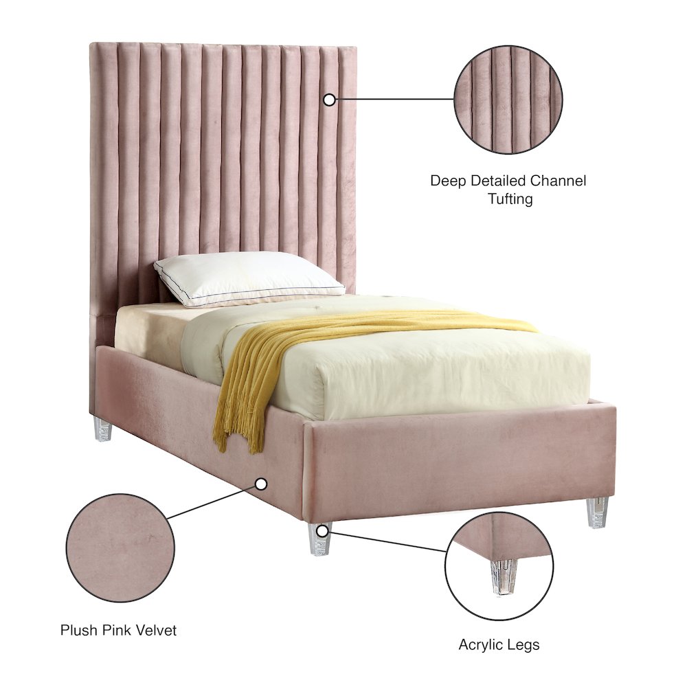 Candace Pink Velvet Twin Bed
