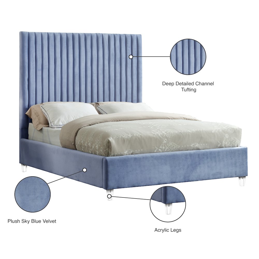 Candace Sky Blue Velvet King Bed