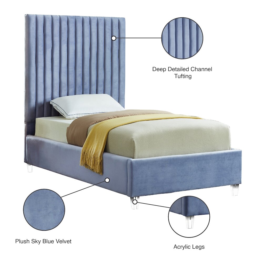 Candace Sky Blue Velvet Twin Bed