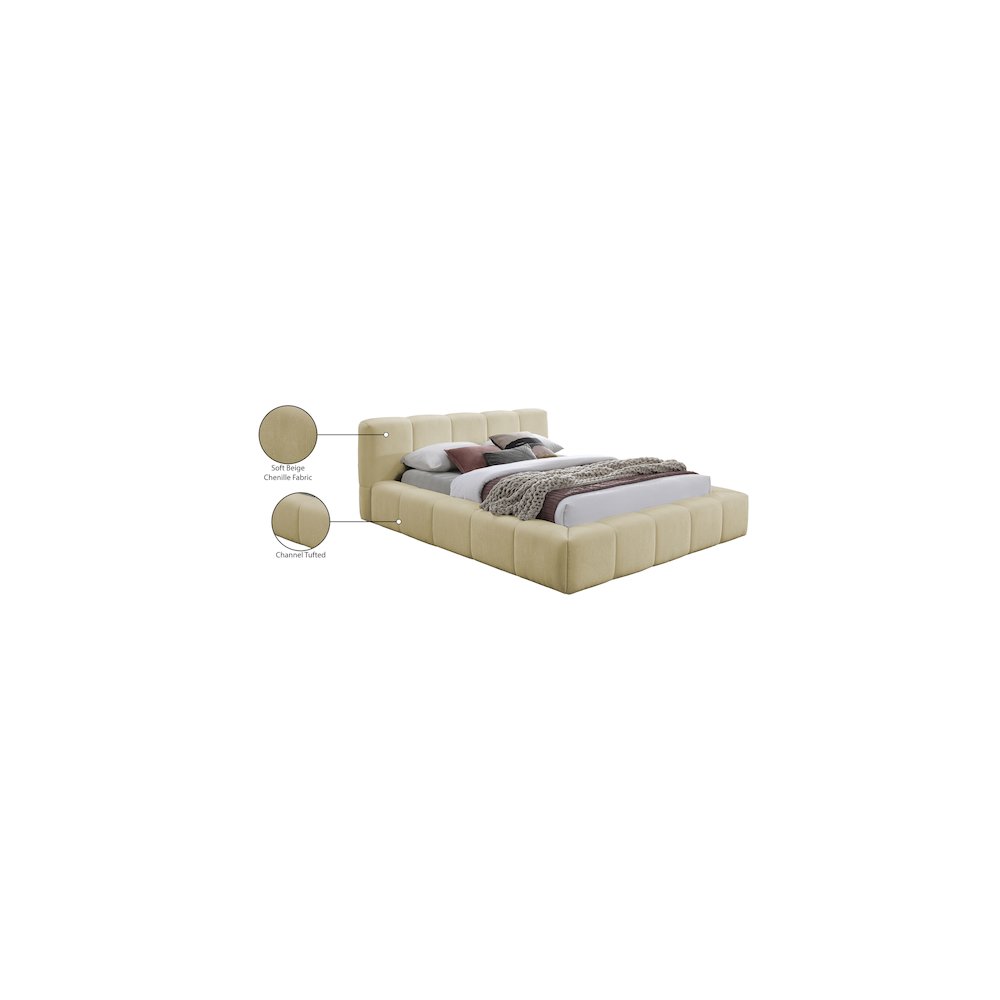 Carlin Beige Chenille Fabric Full Bed