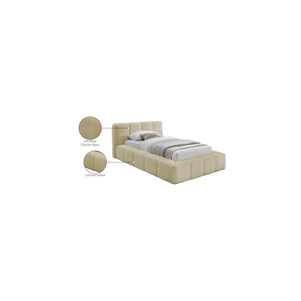 Carlin Beige Chenille Fabric Twin Bed