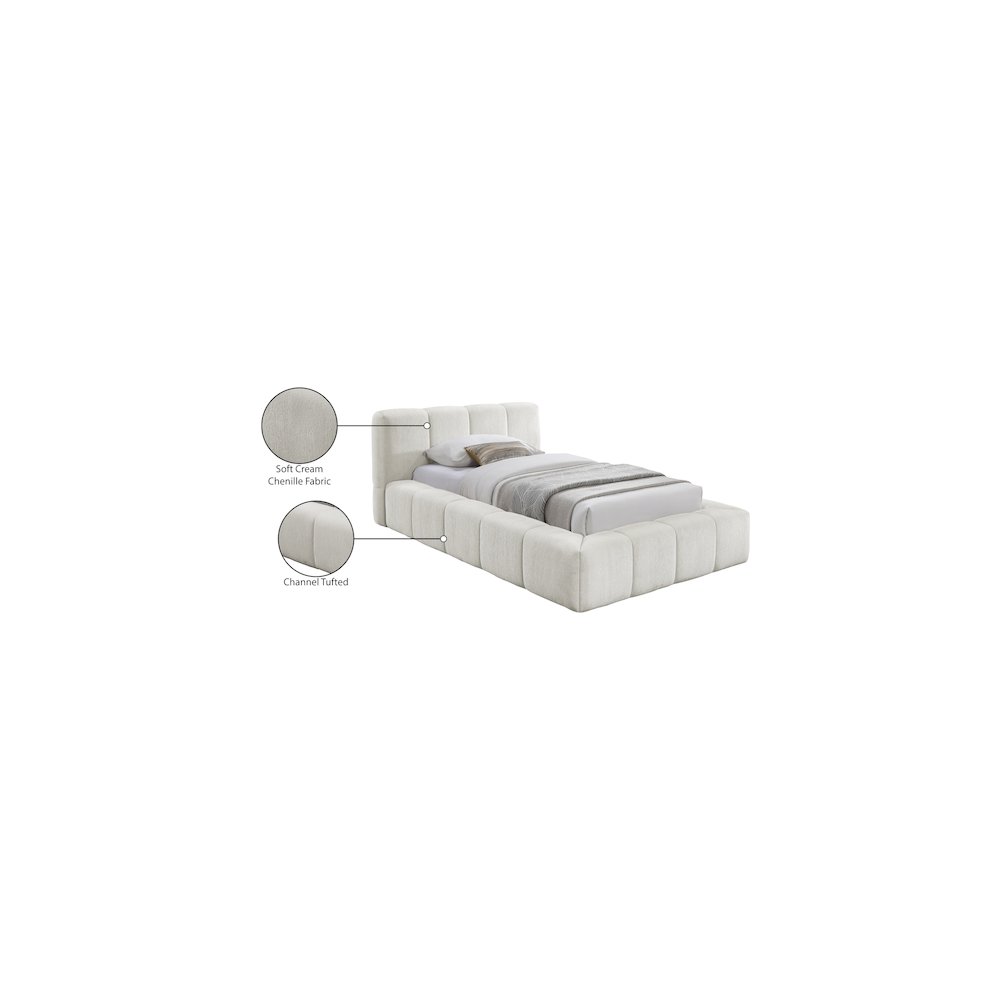 Carlin Cream Chenille Fabric Twin Bed