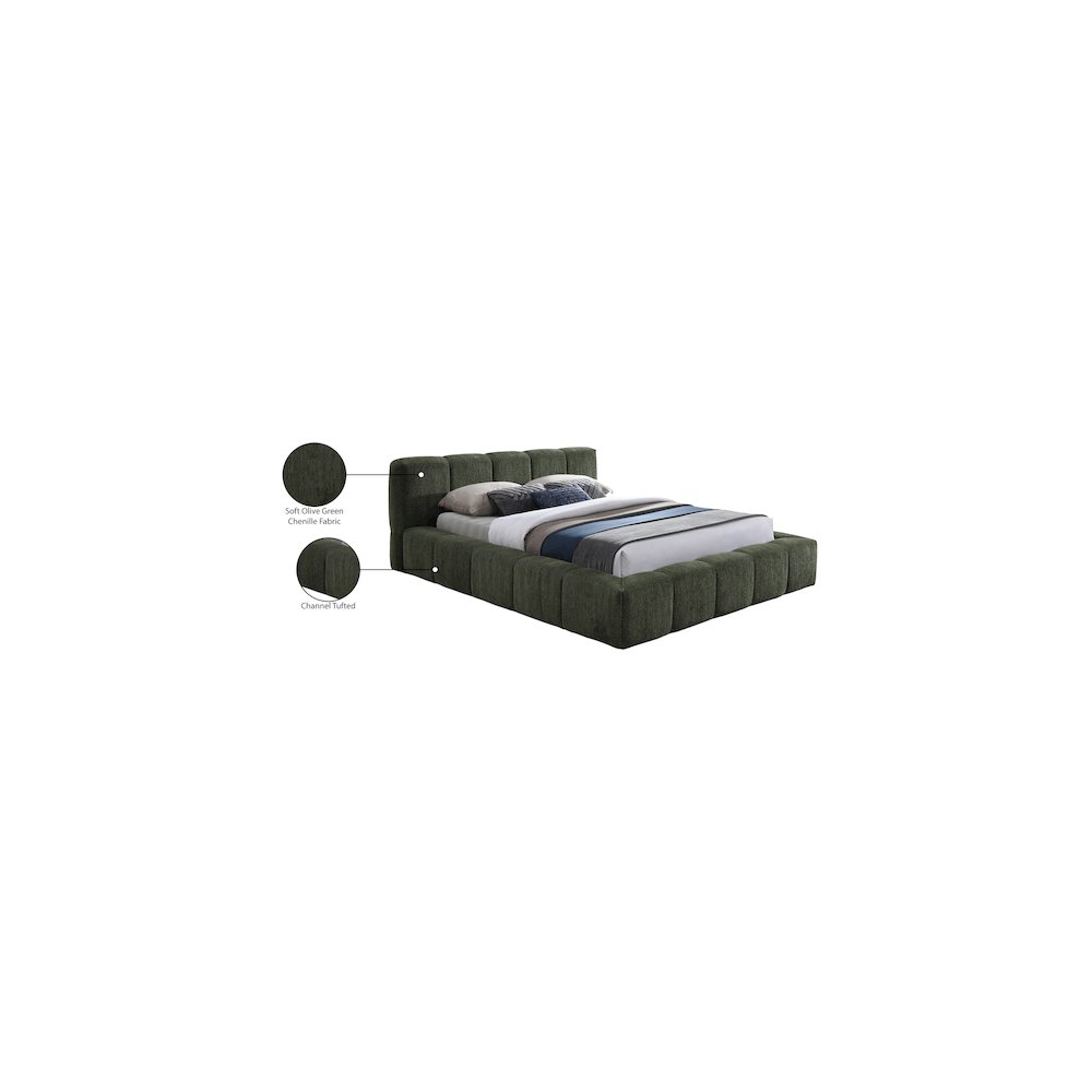 Carlin Olive Chenille Fabric Queen Bed
