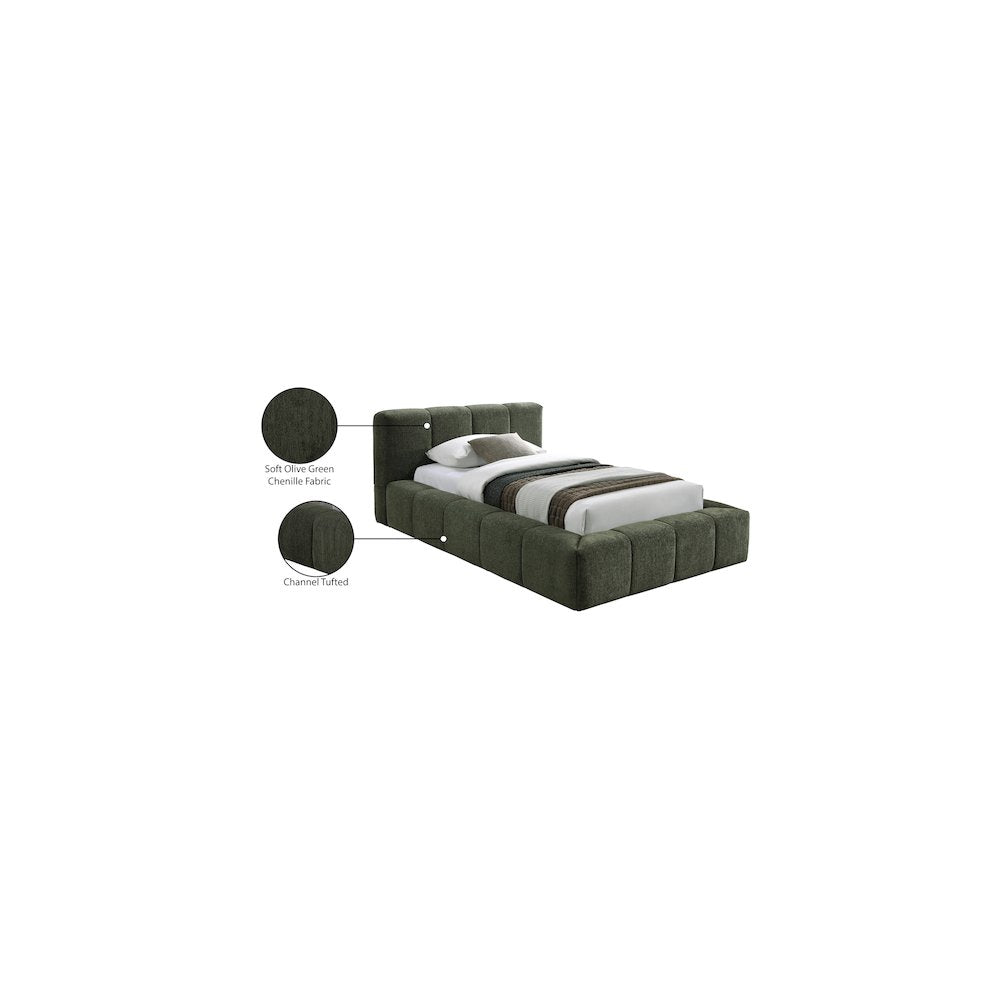 Carlin Olive Chenille Fabric Twin Bed