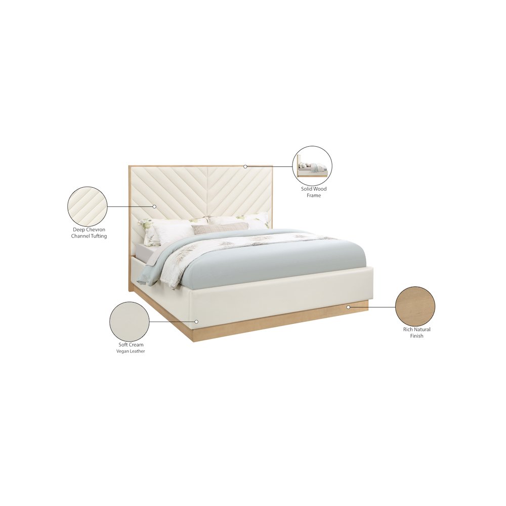 Casa Cream Vegan Leather Queen Bed