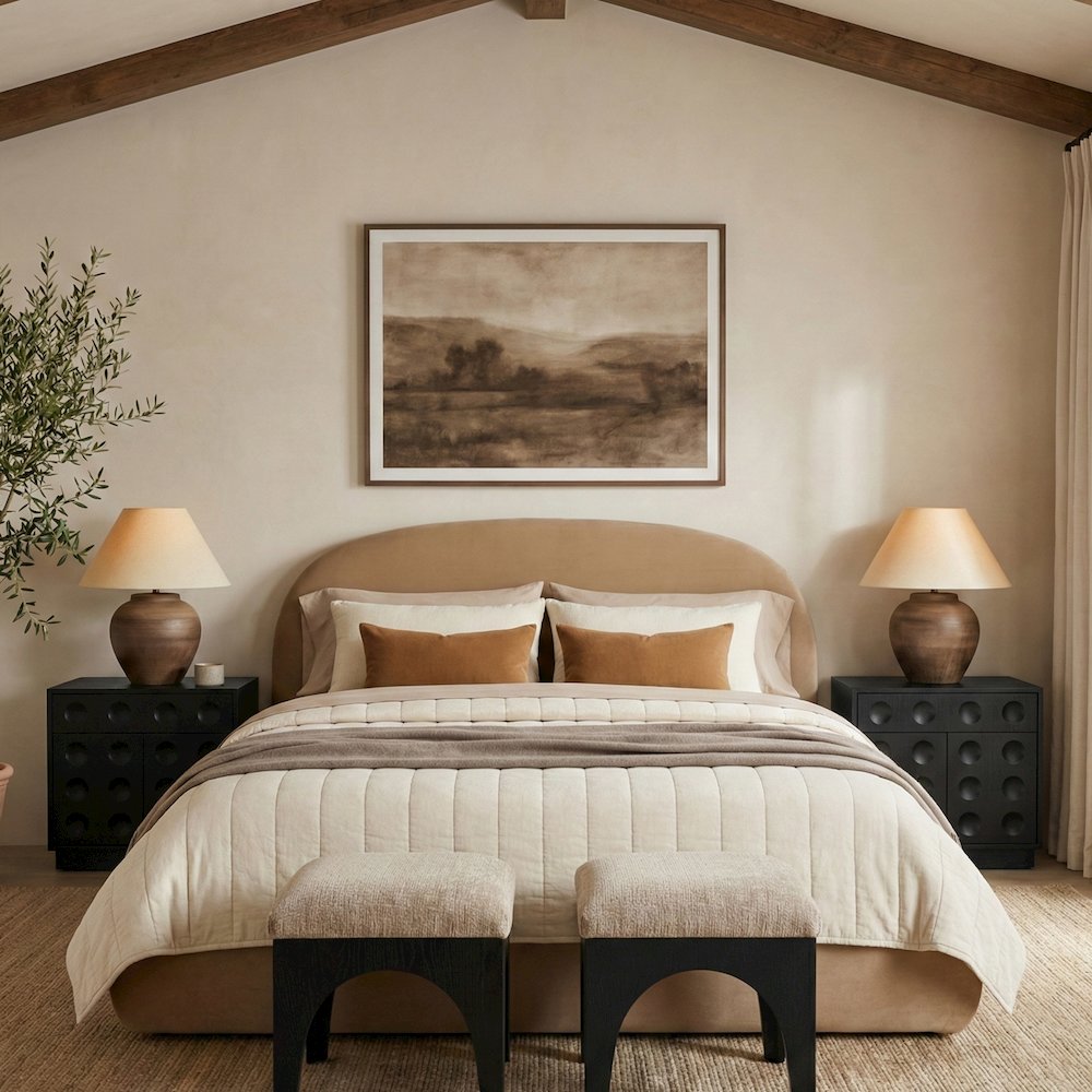 Celine Beige Velvet Upholstered King Bed