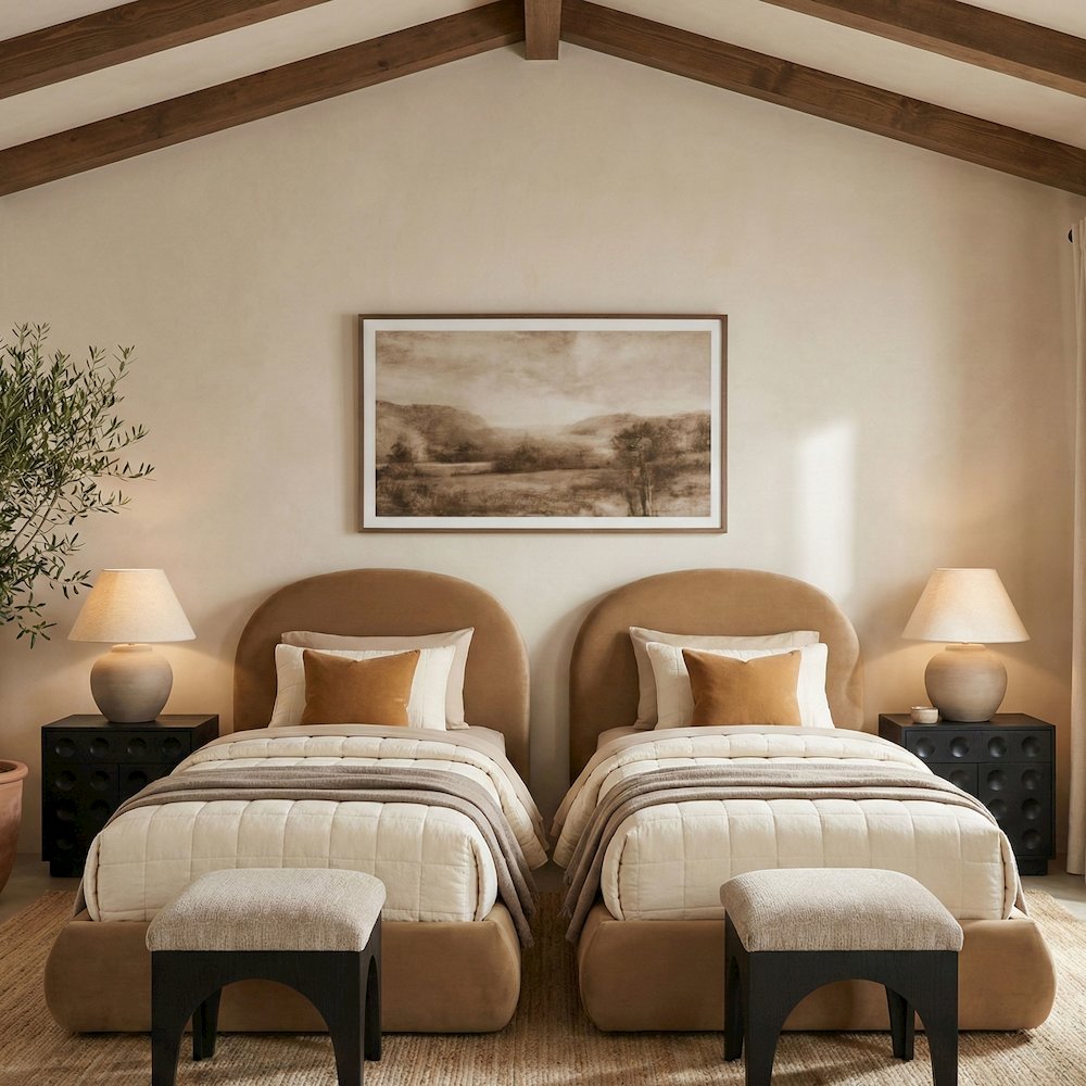 Celine Beige Velvet Upholstered Twin Bed