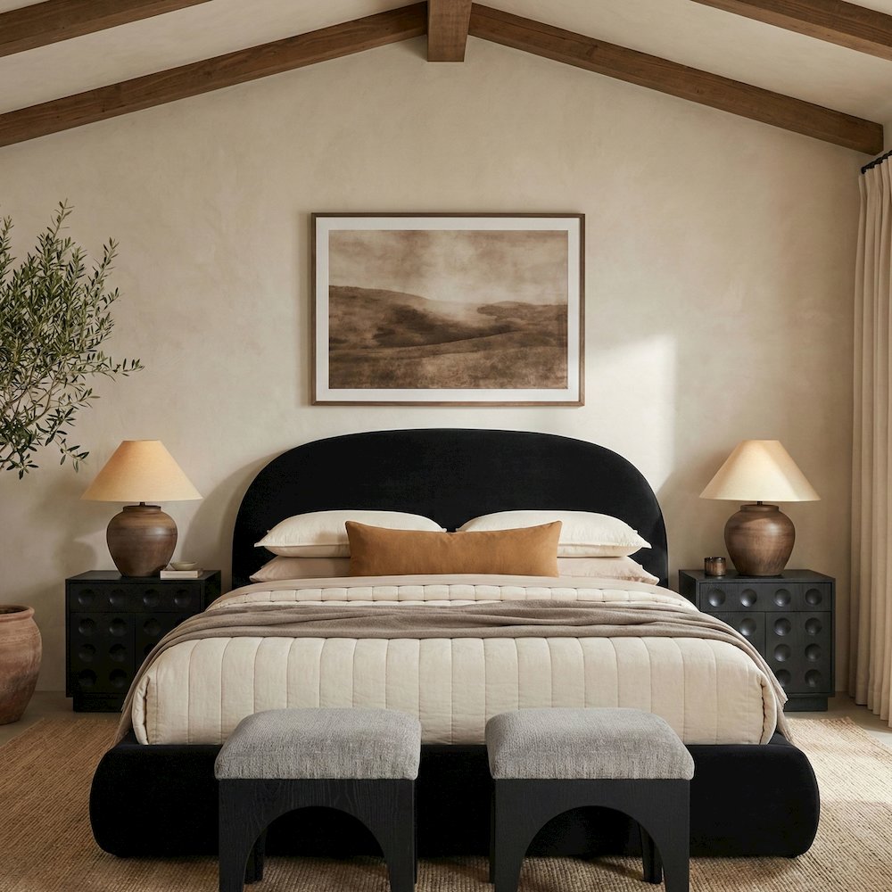 Celine Black Velvet Upholstered Queen Bed