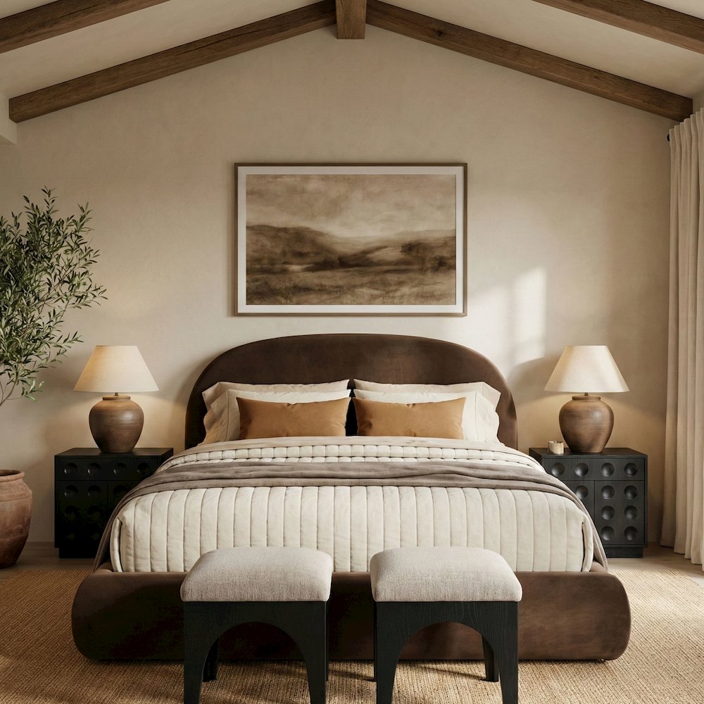 Celine Brown Velvet Upholstered King Bed