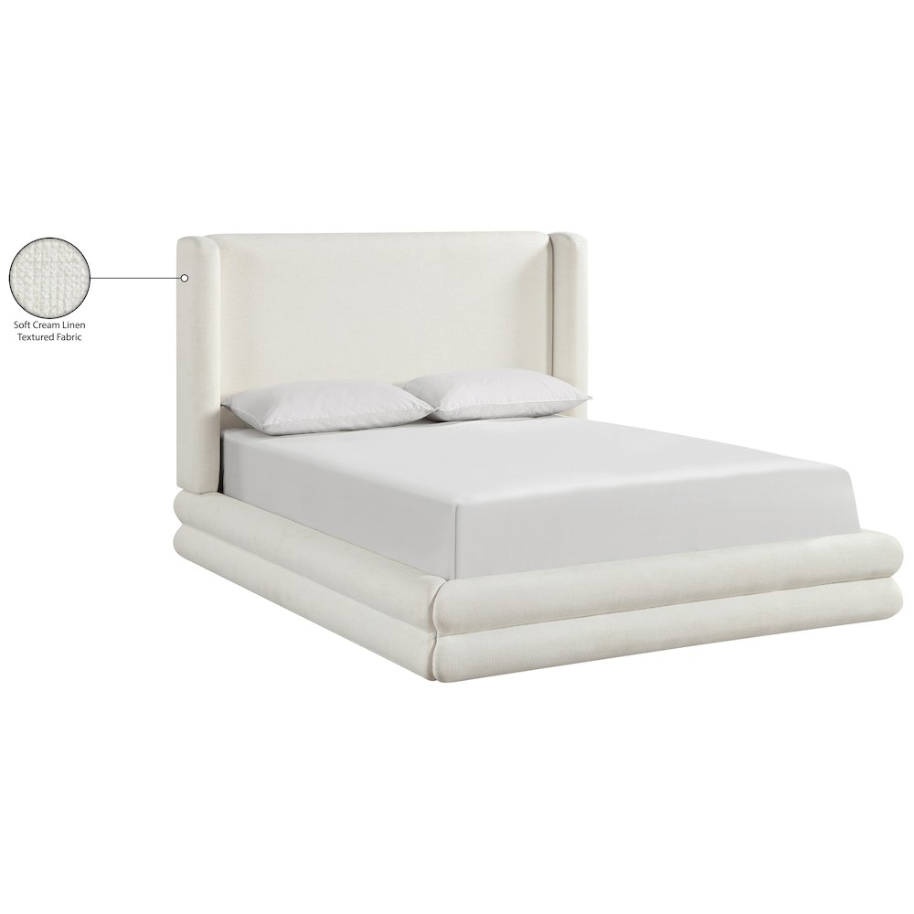 Chandra Cream Linen Textured Fabric Upholstered Queen Bed