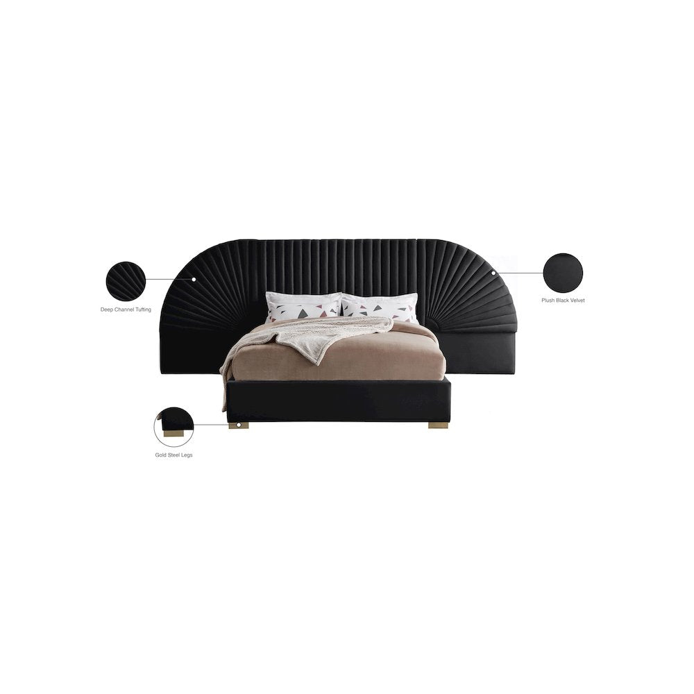 Cleo Black Velvet Queen Bed