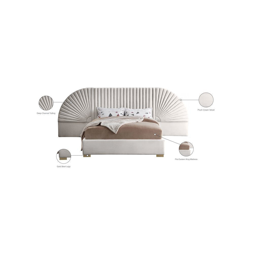 Cleo Cream Velvet King Bed