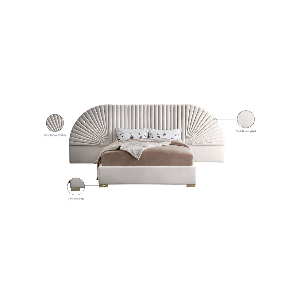 Cleo Cream Velvet Queen Bed