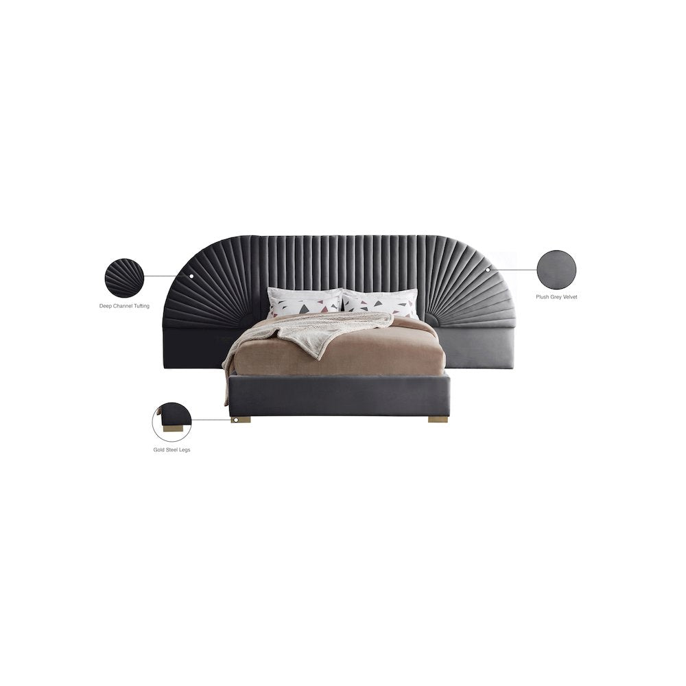 Cleo Grey Velvet Queen Bed