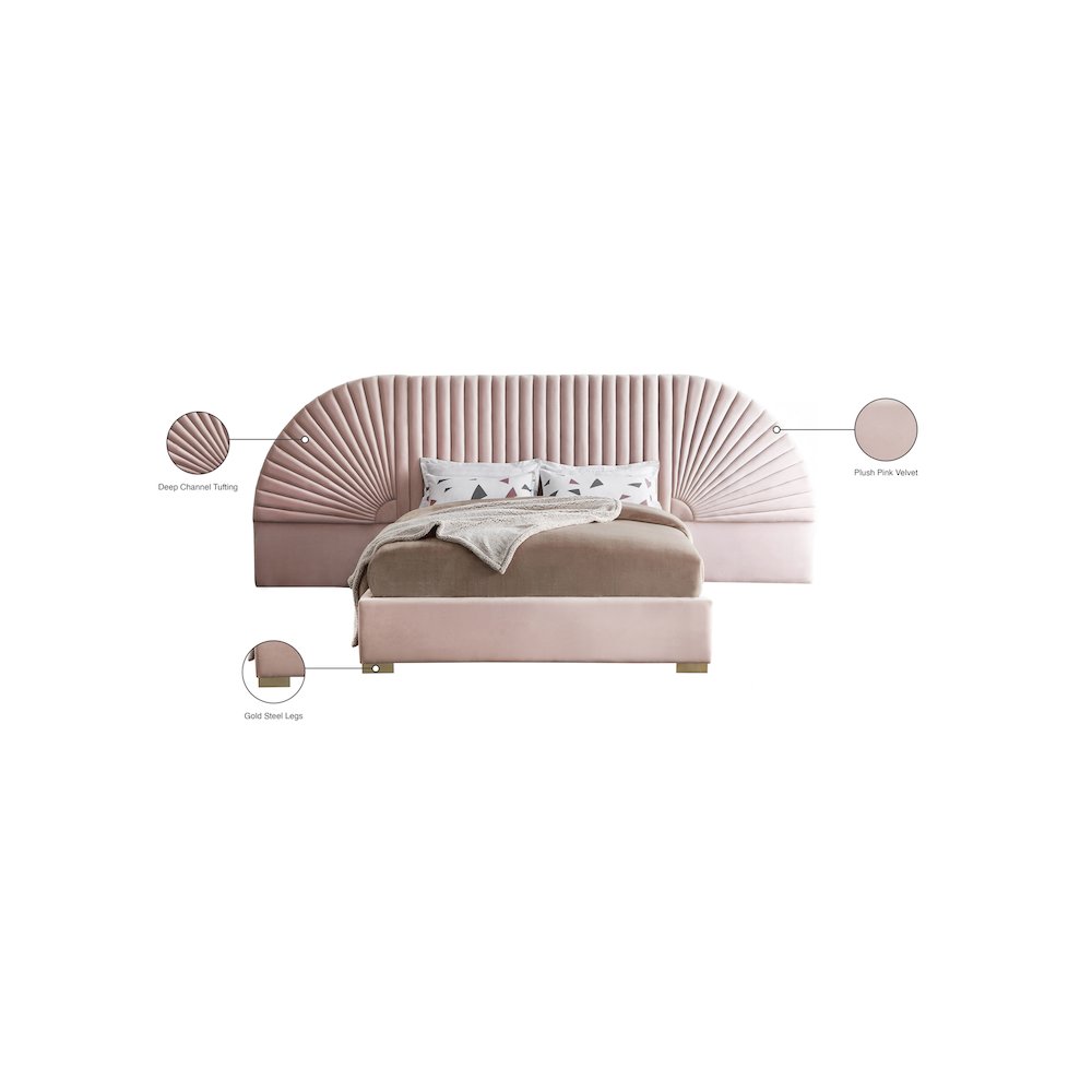 Cleo Pink Velvet Queen Bed