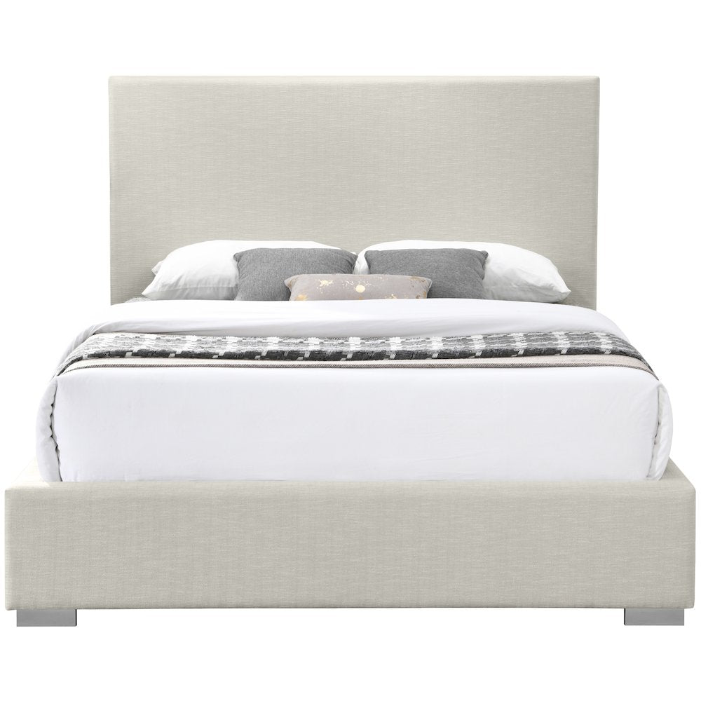 Crosby Beige Linen Textured Fabric Queen Bed