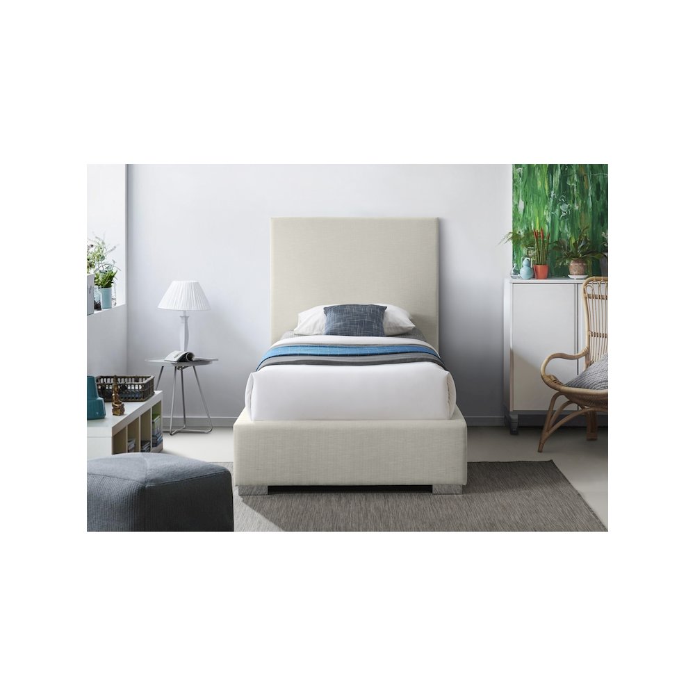 Crosby Beige Linen Textured Fabric Twin Bed