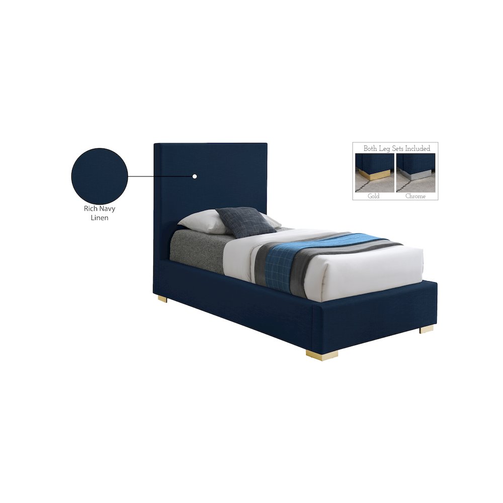 Crosby Navy Linen Textured Fabric Twin Bed